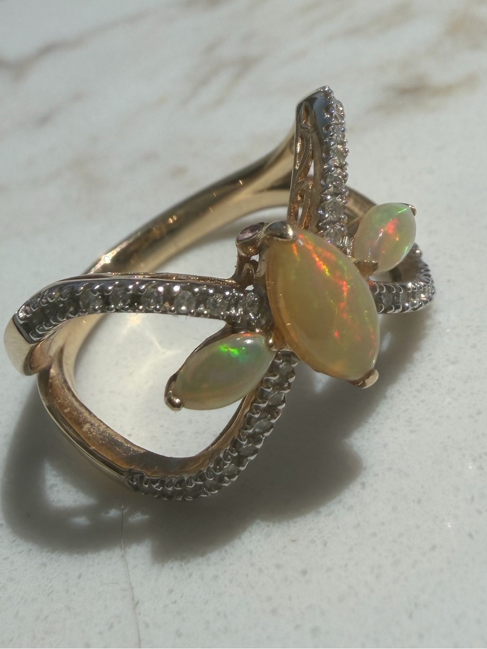 10K Yellow Gold Ethiopian Opal & Diamond Ring